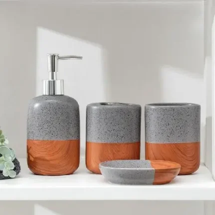 Фото для Набор аксессуаров для ванной комнаты «Микаса», 4 предмета (мыльница, дозатор для мыла, 2 стакана), серый 6851684