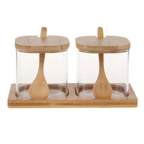 Фото для Набор банок для хранения с ложкой, 9х8х8см, стекло, бамбук Эко Вуд