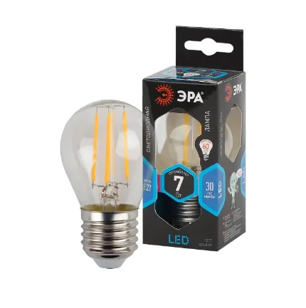 Лампа светодиодная филаментная ЭРА F-LED P45-7W-840-E27 шар 4000К