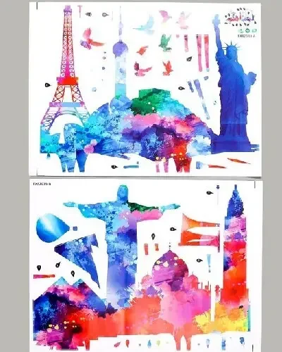 Фото для Наклейка пластик интерьерная цветная "Знаменитые башни. Краски" 45х60 см набор 2 листа