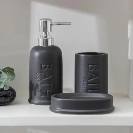 Фото для Набор аксессуаров для ванной комнаты Доляна «Бэкки», 3 предмета (мыльница, дозатор для мыла 400 мл, стакан), серый, 5459659