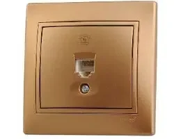 Розетка телефонная 1-м СП Мира RJ11 со вставкой металлик золото LEZARD 701-1313-137