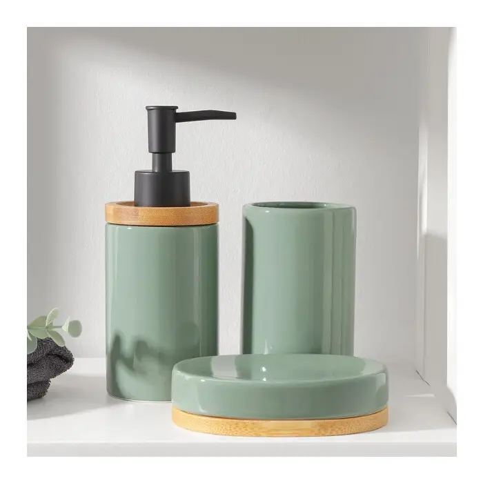 Набор для ванной комнаты SAVANNA «Джуно», 3 предмета (мыльница, дозатор для мыла, стакан), зеленый, 7500336