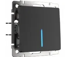 Фото для Выключатель Werkel одноклавишный с подсветкой черный матовый WL08-SW-1G-LED