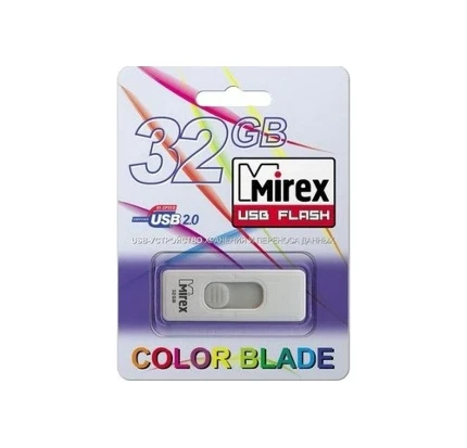 Фото для Флеш диск 32GB USB 2.0 Mirex SWIVEL WHITE без колпачка с прочной металической поворотной скобой