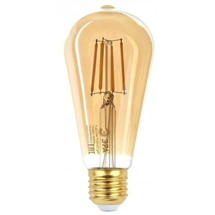 Фото для Лампа светодиодная ЭРА F-LED F-LED ST64-7W-824-E27 spiral gold ЭРА (филамент, спир зол, 7Вт, тепл, E27)