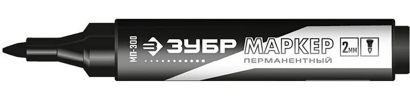 Маркер перманентный, МП-300 черный, 2мм заостренный наконечник// ЗУБР