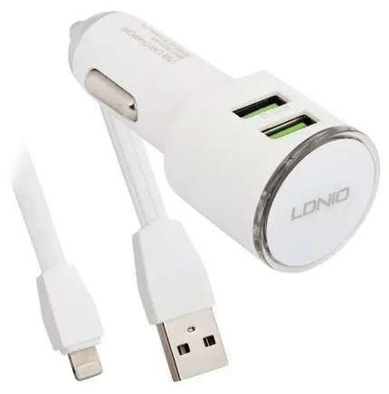 Фото для Автомобильное зарядное устройство Ldnio C29 USB 3.4A + кабель для iPhone