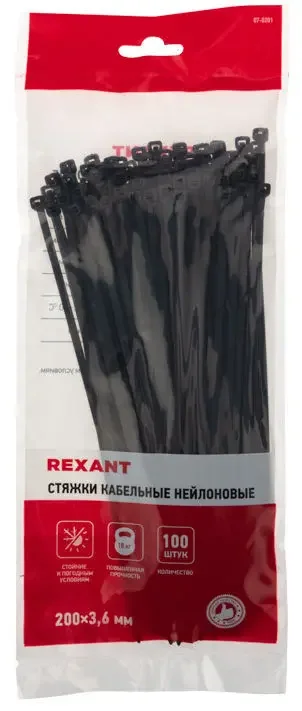Фото для Стяжки для кабеля 3.6x200мм (100 шт) чёрн. нейлон