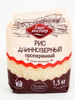 Фото для Крупа АгроМастер 1.5кг рис длиннозерный пропаренный*8/10