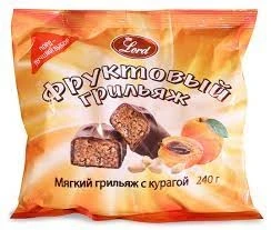 Фото для Конфеты Лорд Фруктовый Грильяж 240гр в шоколадной глазури с курагой*12