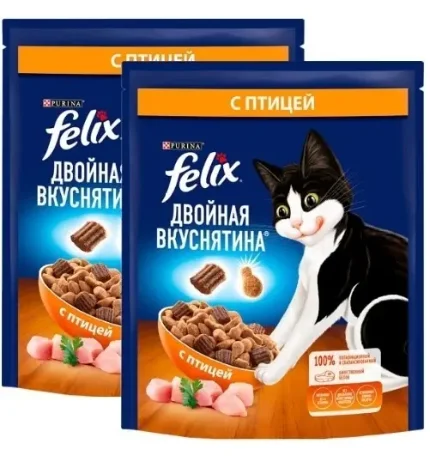 Фото для Felix Двойная Вкуснятина сухой корм для взрослых кошек, с птицей 600 г