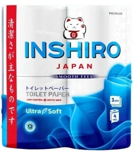 Фото для Бумага туалетная INSHIRO Japan 3-х сл. 4 рул по 12 уп