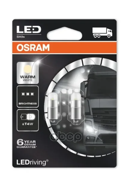 Фото для А/Лампа T4w 24v 0,8w [Ba9s] 4000k (Светодиодная!) Osram 3924ww-02b Компл 2шт Osram арт. 3924WW-02B