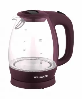 Чайник WILLMARK WEK-1705GС стекло/вишня (1.7л,LED-подсв)