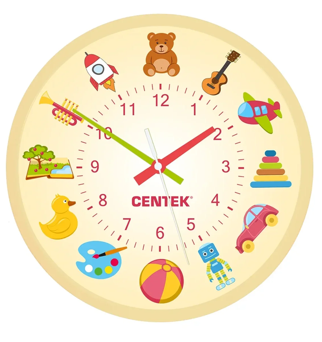 Часы настен.Centek СТ-7104 <Toys> (игрушки) (25 см, круг,ПЛАВНЫЙ ХОД, кварц)
