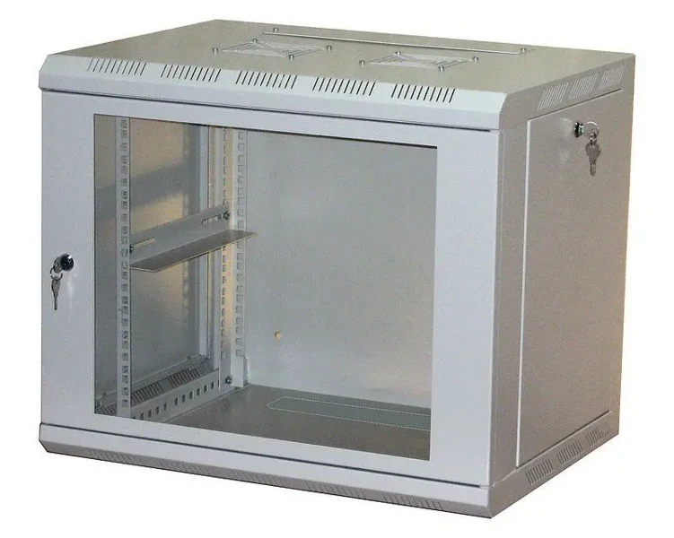Фото для Шкаф сетевой настенный разборный 19" TLK TWI-156045-R-G-GY 15U, 600*703*450 мм, стекл. дверь, серый
