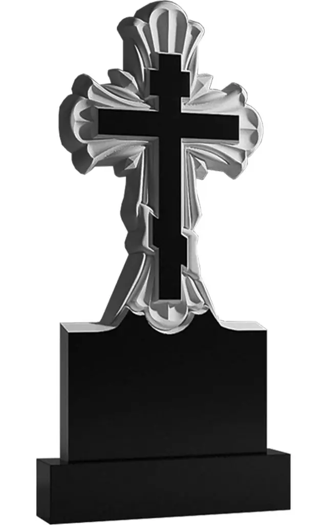 Памятник крест на могилу. Гранитные памятники вертикальные резные черные ВАР-65 (премиум-класс)