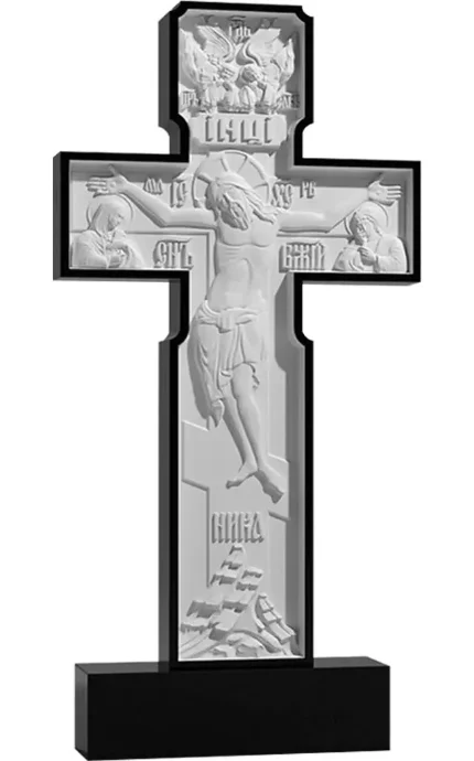 Памятник крест на могилу. Гранитные памятники вертикальные резные черные ВАР-158 (премиум-класс)