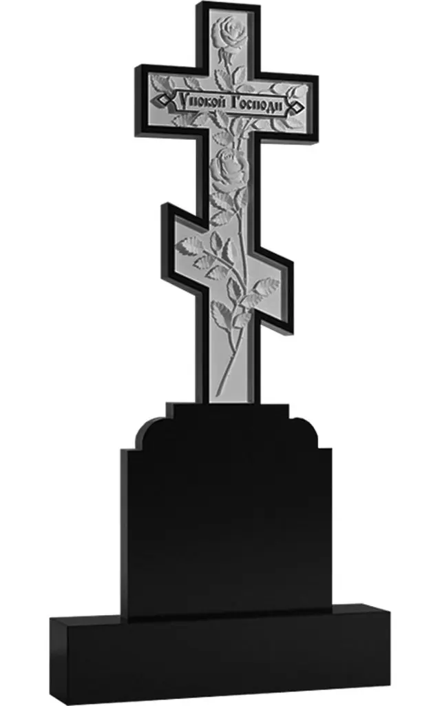 Памятник крест на могилу. Гранитные памятники вертикальные резные черные ВАР-76 (премиум-класс)