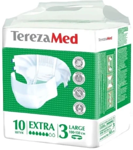 Фото для Подгузники TEREZA MED Extra L №3 (окружн.талии 100-150см, впит. 2400мл.) уп.10шт