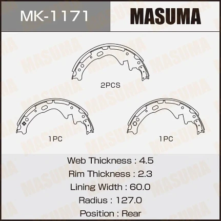 Фото для Колодки тормозные барабанные Masuma, комплект на ось (4 шт), арт. MK-1171