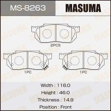 Фото для Колодки тормозные дисковые Masuma передние, комплект на ось (4 шт), арт. MS-8263