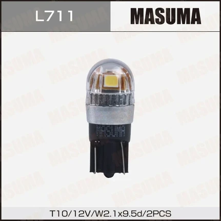 Фото для Лампы светодиодные Masuma LED W5W (T10, W2.1x9.5d), 12В, 1Вт (соответствует 5Вт), 6500К, комплект 2шт, арт. L711