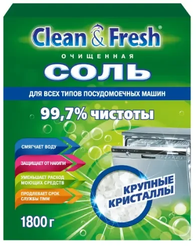 Фото для Соль для посудомоечной машины CLEAN & FRESH гранулированная 1,8кг