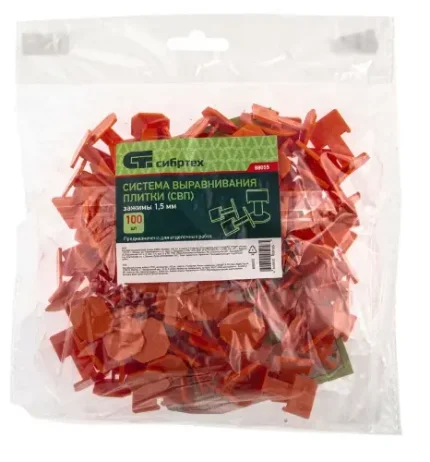 Фото для Система выравнивания плитки зажим 1.5 мм 100 шт 88055 СИБРТЕХ