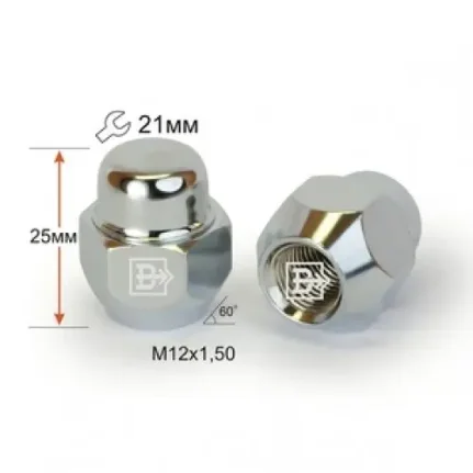 Фото для Гайка Cr M12X1,50 Хром высота 25 мм Конус, закр., ключ 21мм 701145 Cr