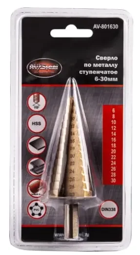 Фото для Сверло по металлу ступенчатое 6-30мм HSS AV-801630 AV Steel