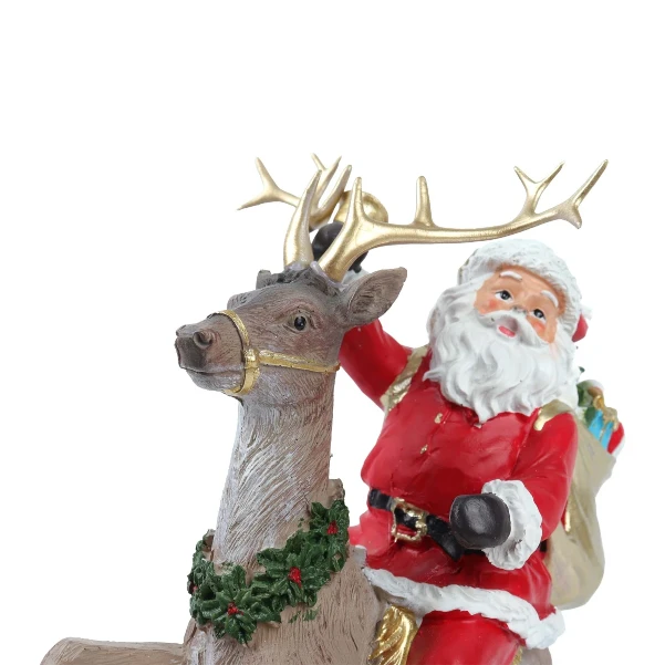 Фото для Фигурка декоративная Дед мороз на олене реалистичная ретро 28,5см