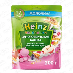 Каша Heinz Любопышки молочная яблоко-малина-черная смородина 200г с 12мес БЗМЖ