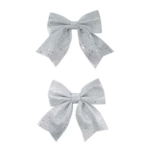 Фото для Набор украшений елочных бант серебряный с блестками 15см 2шт