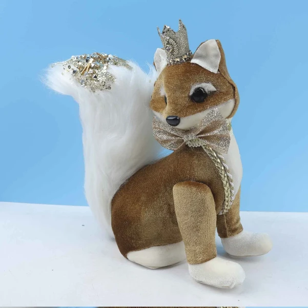 Фото для Фигурка декоративная Лиса велюровая с пайетками и стразами винтажная золотистая 18см