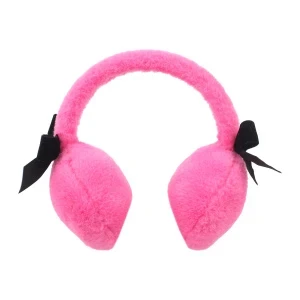 Фото для Наушники Lanson Kids меховые с черным бантиком ярко-розовые