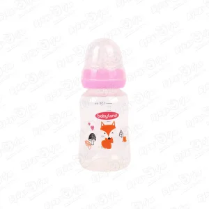 Бутылка babyland с силиконовой соской с лисенком розовая 150мл с 0мес