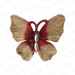 Украшение елочное бабочка матовая красная 10см