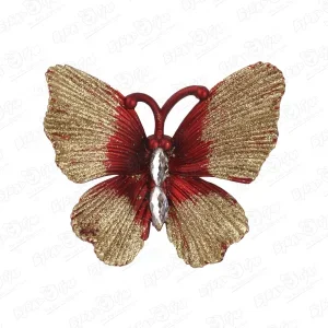 Фото для Украшение елочное бабочка матовая красная 10см