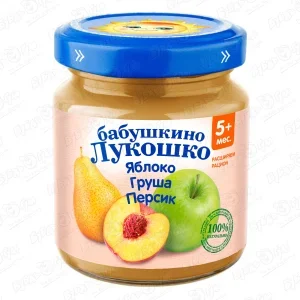 Фото для Пюре Бабушкино Лукошко яблоко-груша-персик 100г с 5мес