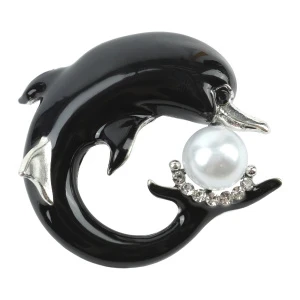 Фото для Брошь Lilly&Mia Дельфин с жемчужиной черный