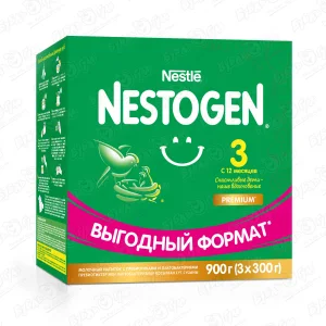 Молочко Nestle NESTOGEN Premium 3 с пребиотиками и лактобактериями 900г с 12мес БЗМЖ