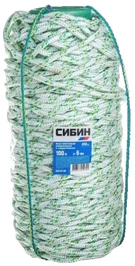 Фал плетеный 6,0 мм х 100 м,16-прядный, с капроновым сердечником (650 кгс) - СИБИН (50220-06)