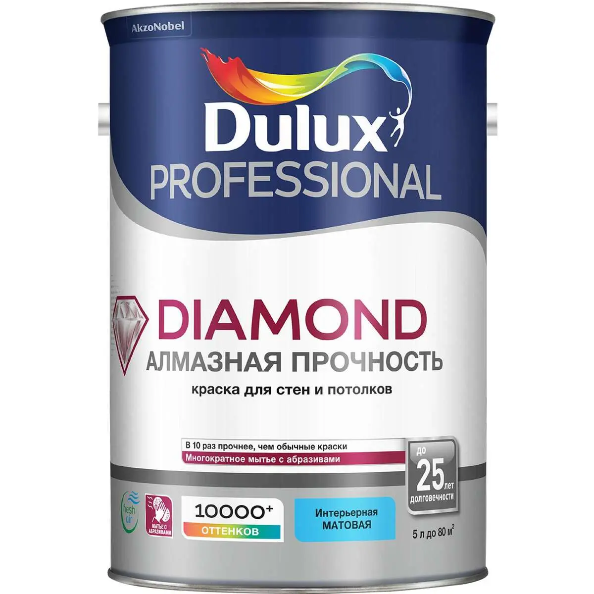 Краска в/д для стен и потолков, матовая Dulux Diamond Matt BС 2,25 л AkzoNobel