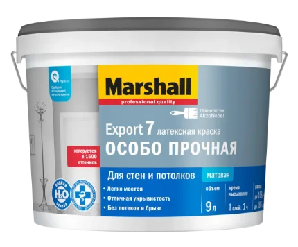 Фото для Краска в/д для стен и потолков латексная матовая Marshall Export-7 BС 9 л AkzoNobel