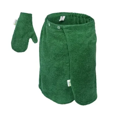 Фото для Комплект махровый мужской (накидка 140*60см+рукавица), зеленый Банные штучки