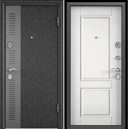 Дверь металлическая черный шелк SP-7G,левая,МДФ белый D15,фурн.хром,порог 860*2050*70 (1,5мм) ТОРЭКС