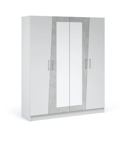Фото для Шкаф Антария 4-х дверный с зеркалом (Белый жемчуг/Ателье светлый)