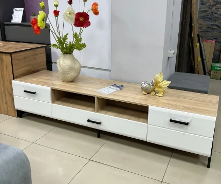 Фото для Нэнси NEW Тумба ТВ 2 дв.+1ящ. МЕТАЛЛ (Белый глянец холодный, Сонома) МИФ